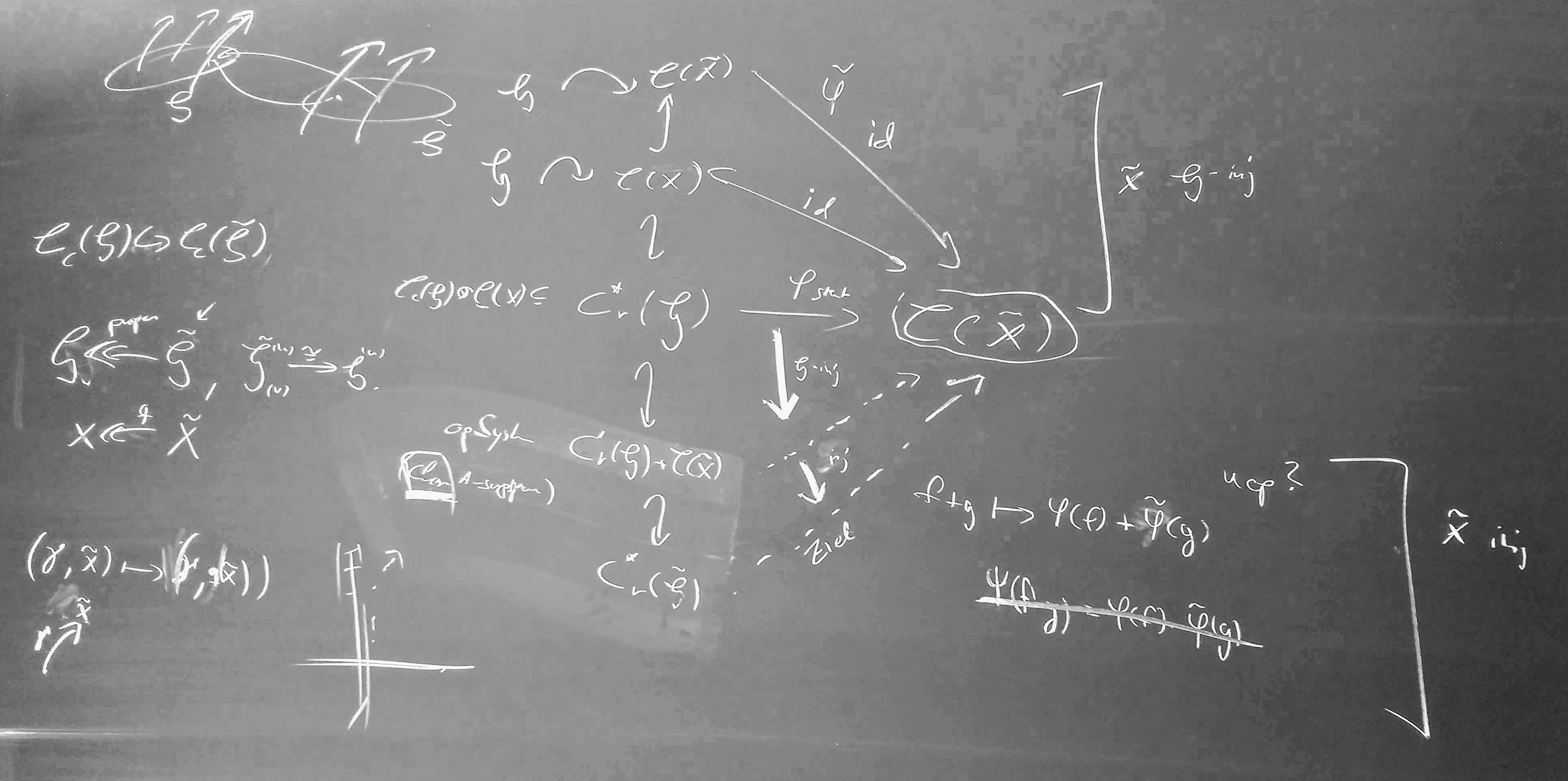 A photo of groupoid arguments on a blackboard